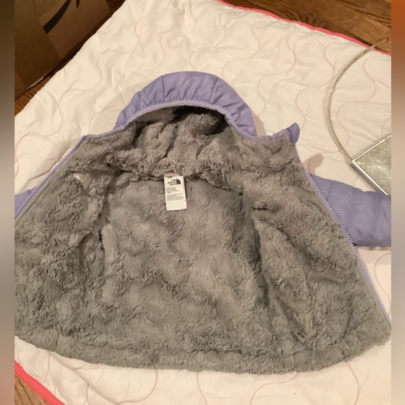 North Face infant reversible moss bud swirl hooded fleece winter jacket. Sz 3/6M - Picture 8 of 15